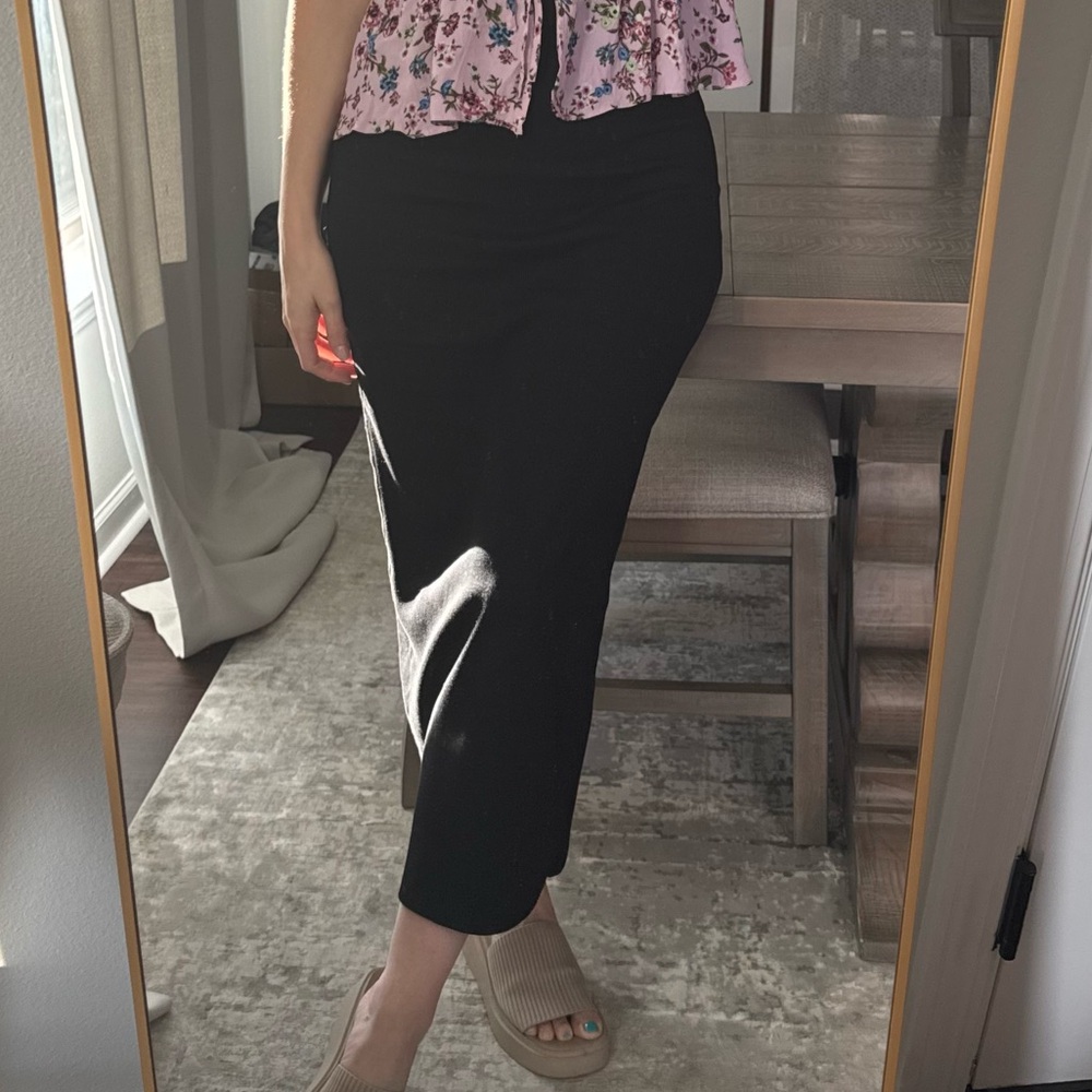 Ribbed Casual Black Women's High Water Skirt